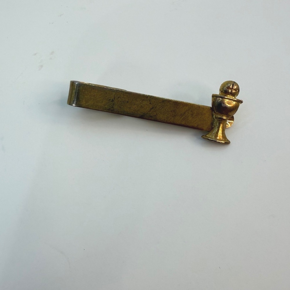 Vintage Gold Tone Brass Religious Chalice Tie Clip Clergy Priest Catholic